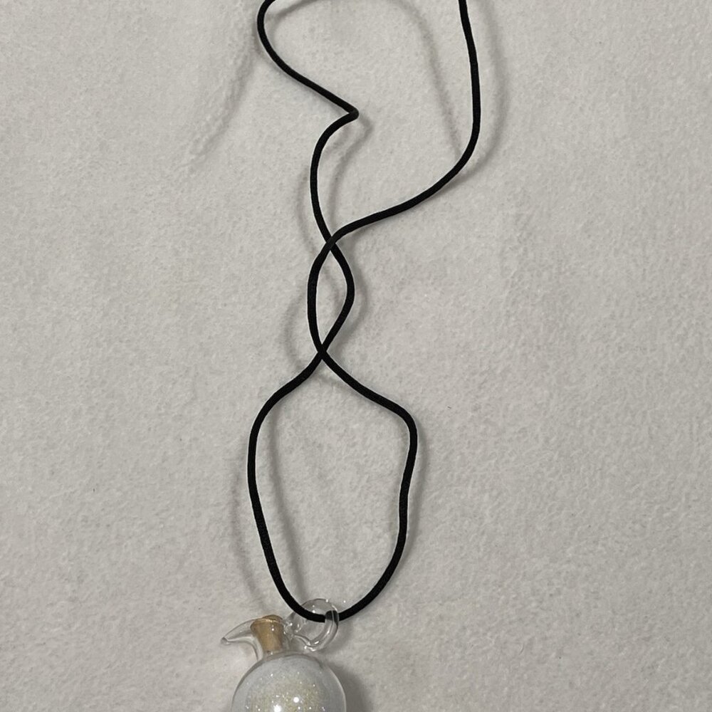 Glass Vial Necklace with Cork Stopper Iridescent Glitter Orb on Black Cord - Picture 1 of 9
